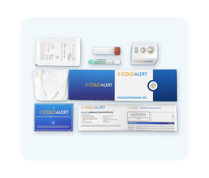 ColoAlert Stuhlentnahme-Set Untersuchungsauftrag Testanleitung Stuhlauffanghilfe Röhrchen
