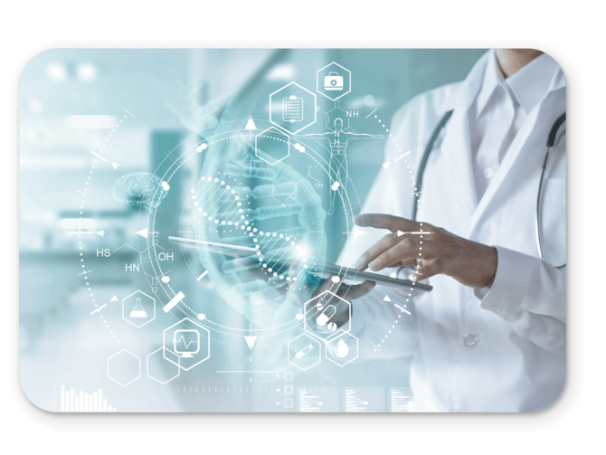 Arzt hält Tablet in der Hand Tumor DNA-Analyse